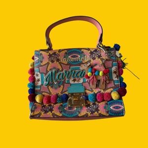 ALDO Marrakech Takemeto Embroidered Pom Pom Crossbody Bag Multicolor Satchel
